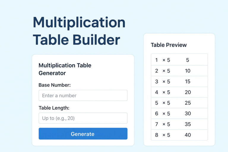Two Way Table Generator Multiplication Table Generator Smart Table Calculator Online